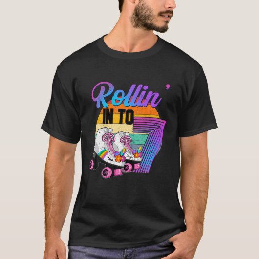 Rollin' in 7 Rollerschaatsen 7th Birthday Pa T-shirt (Voorkant)