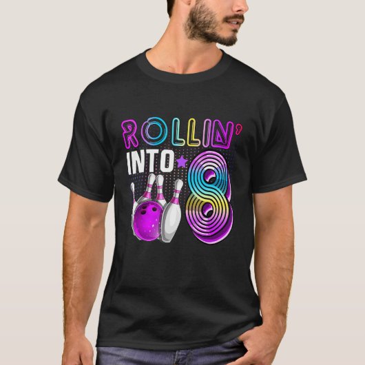 Rollin in 8 Bowling Birthday Party 8th Birthday T-shirt (Voorkant)