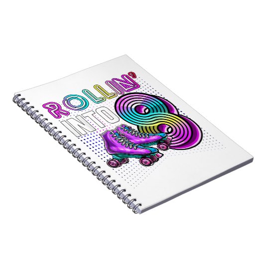 Rollin' in 8 Rollers Skating Rink 8th Birthday Pa Notitieboek (Rechterzijde)