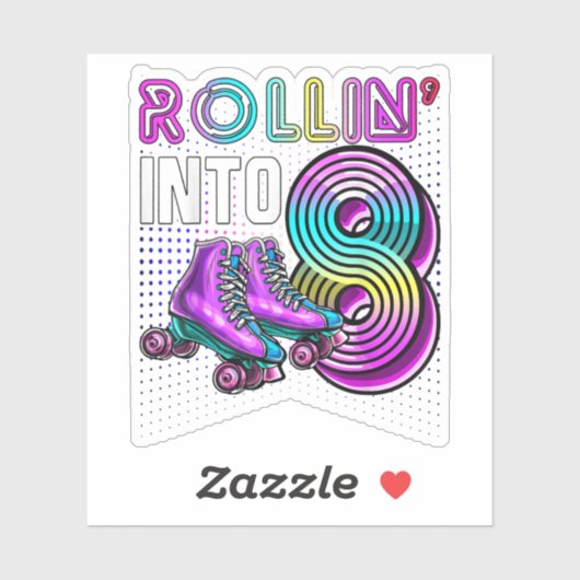 Rollin' in 8 Rollers Skating Rink 8th Birthday Pa Sticker (Vel)