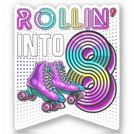 Rollin' in 8 Rollers Skating Rink 8th Birthday Pa Sticker (Voorkant)