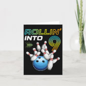 Rollin in 9 Retro Bowling Birthday Party 9th Bir Kaart (Voorkant)