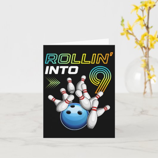 Rollin in 9 Retro Bowling Birthday Party 9th Bir Kaart (Gele Bloem)