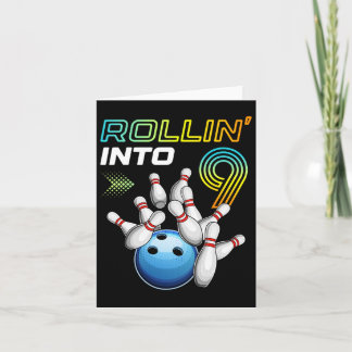 Rollin in 9 Retro Bowling Birthday Party 9th Bir Kaart