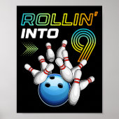 Rollin in 9 Retro Bowling Birthday Party 9th Bir Poster (Voorkant)