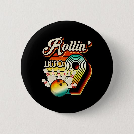 Rollin In Bowling 9 Jaar Oude Retro Verjaardag 9e Ronde Button 5,7 Cm (Voorkant)