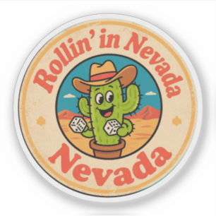 Rollin' in Nevada_ Cactus met Dobbelsteen Kunstwer Sticker
