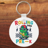 Rollin In Pre K Dinosaurus Eerste Dag Pre-K In Rea Sleutelhanger (Voorkant)