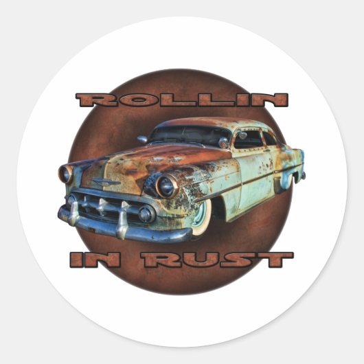 Rollin in roest Staart Dragger Gehakte Chevy Ronde Sticker (Voorkant)