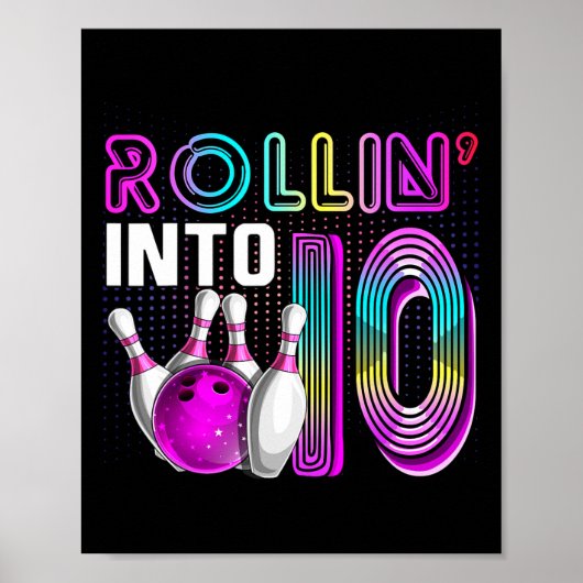 Rollin Into 10 Bowling Birthday Party 10th Birthda Poster (Voorkant)