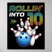 Rollin Into 10 Retro Bowling Birthday Party 10th B Poster (Voorkant)