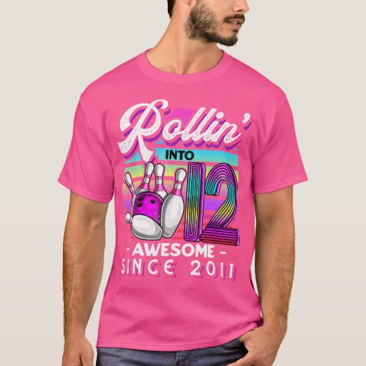 Rollin' Into 12 Awesome 2011 Bowling 12Th Birthday T-shirt (Voorkant)