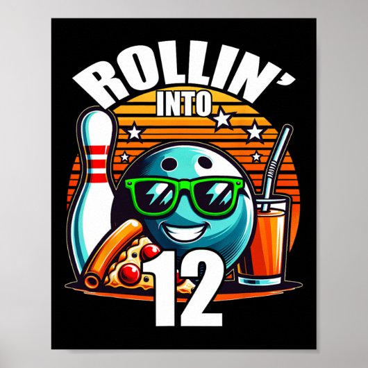 Rollin Into 12 Bowling Birthday Party 12th Birthda Poster (Voorkant)