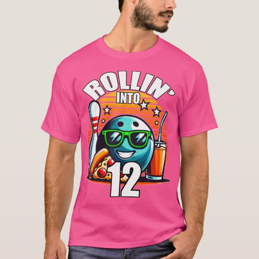 Rollin Into 12 Bowling Birthday Party 12Th Birthda T-shirt (Voorkant)