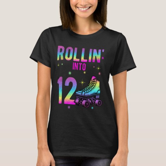 Rollin' Into 12th Verjaardag Roller Schaats Lifest T-shirt (Voorkant)