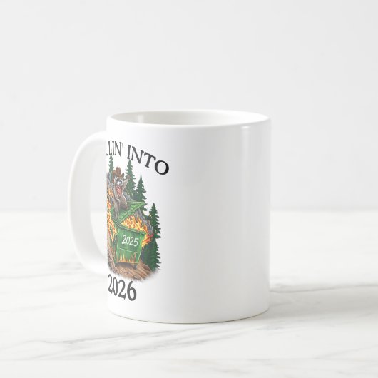 Rollin’ Into 2026 Dumpster Fire New Year Party Fun Koffiemok (Voorkant links)