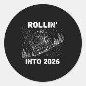 Rollin’ Into 2026 Dumpster Fire New Year Party Fun Ronde Sticker (Voorkant)