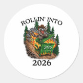 Rollin’ Into 2026 Dumpster Fire New Year Party Fun Ronde Sticker (Voorkant)