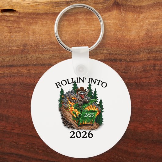 Rollin’ Into 2026 Dumpster Fire New Year Party Fun Sleutelhanger (Voorkant)