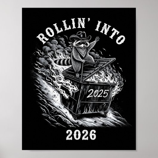 Rollin' Into 2026 Funny Cowboy Raccoon Happy New Y Poster (Voorkant)