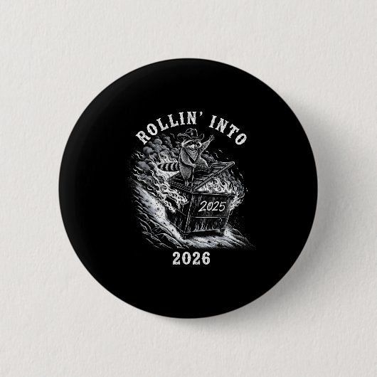 Rollin' Into 2026 Funny Cowboy Raccoon Happy New Y Ronde Button 5,7 Cm (Voorkant)