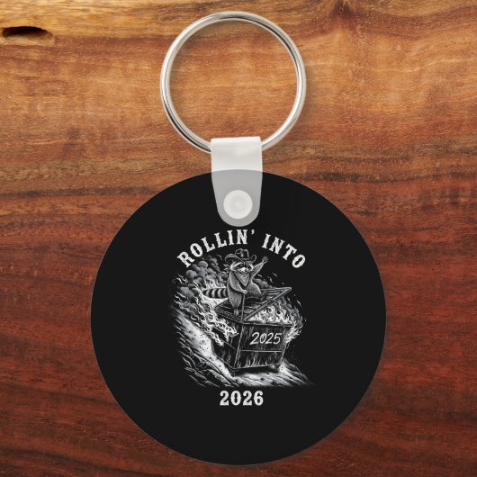 Rollin' Into 2026 Funny Cowboy Raccoon Happy New Y Sleutelhanger (Voorkant)