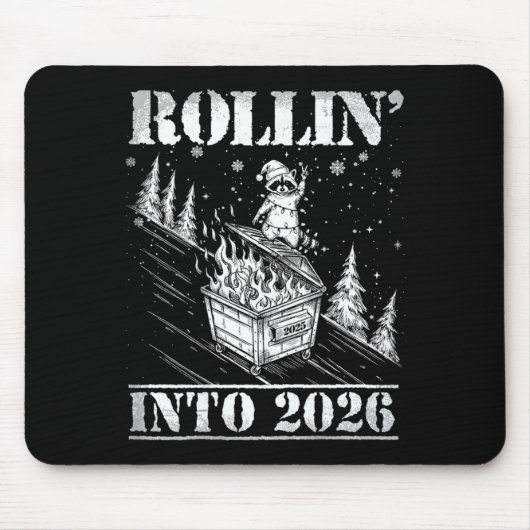 Rollin' Into 2026 Funny Raccoon Dumpster Fire Art  Muismat (Voorkant)