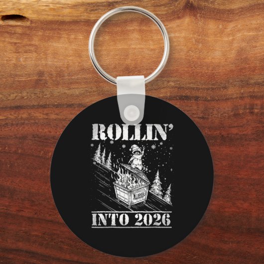 Rollin' Into 2026 Funny Raccoon Dumpster Fire Art  Sleutelhanger (Voorkant)