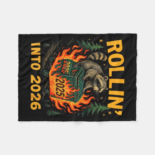 Rollin’ Into 2026 Funny Raccoon Dumpster Fire Fleece Deken (Voorkant (Horizontaal))