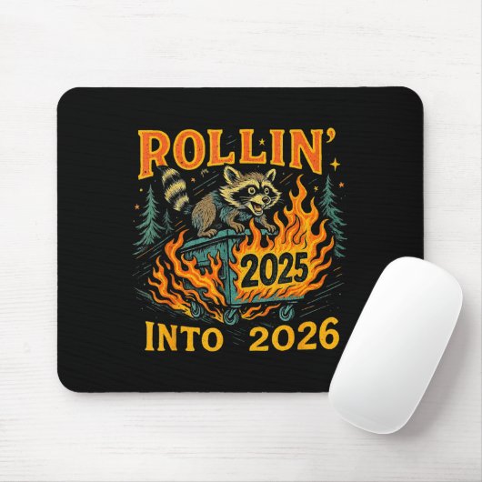 Rollin’ Into 2026 Funny Raccoon Dumpster Fire  Muismat (Met muis)