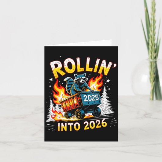 Rollin Into 2026 Funny Raccoon New Year Meme  Kaart (Voorkant)