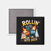 Rollin Into 2026 Funny Raccoon New Year Meme  Magneet (Voorkant / Achterkant)