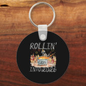 Rollin' Into 2026 Happy New Year Raccoon Men Women Sleutelhanger (Voorkant)