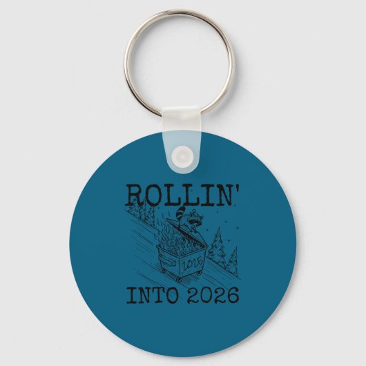 Rollin' Into 2026 Happy New Year Raccoon Men Women Sleutelhanger (Voorkant)
