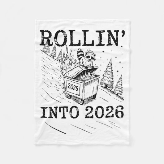 Rollin’ Into 2026 Raccoon Dumpster Fire New Year M Fleece Deken (Voorkant)