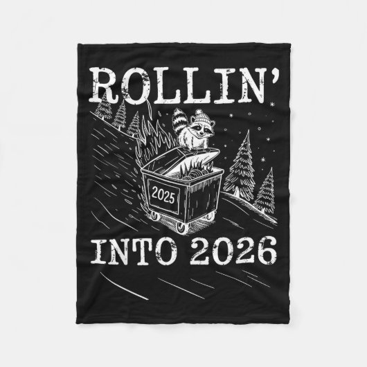 Rollin’ Into 2026 Raccoon Dumpster Fire New Year M Fleece Deken (Voorkant)