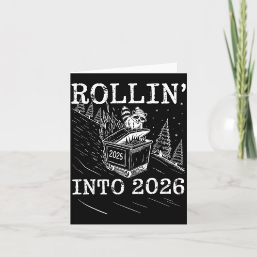 Rollin’ Into 2026 Raccoon Dumpster Fire New Year M Kaart (Voorkant)