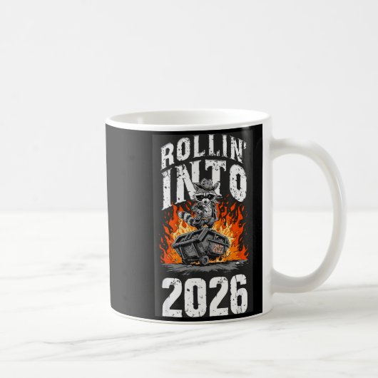 Rollin Into 2026 Raccoon Funny Dumpster Fire 2025 Koffiemok (Rechts)
