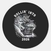 Rollin Into 2026 Raccoon Funny Dumpster Fire 2025  Ronde Sticker (Voorkant)