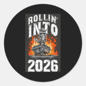 Rollin Into 2026 Raccoon Funny Dumpster Fire 2025  Ronde Sticker (Voorkant)