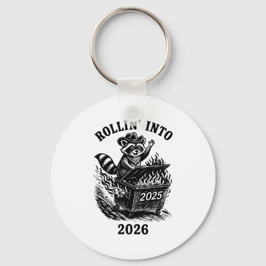 Rollin Into 2026 Raccoon Funny Dumpster Fire 2025  Sleutelhanger (Voorkant)