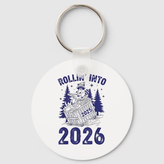 Rollin Into 2026 Raccoon Funny Dumpster Fire 2025  Sleutelhanger (Voorkant)