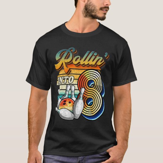 Rollin Into 8 Bowling Birthday Party 8th Birthday T-shirt (Voorkant)