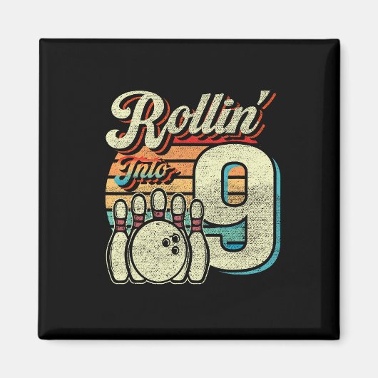 Rollin Into 9 Bowling Verjaardagsfeest 9e Verjaard Magneet (Voorkant)