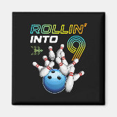 Rollin Into 9 Retro Bowling Birthday Party 9th Bir Magneet (Voorkant)
