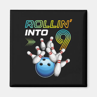 Rollin Into 9 Retro Bowling Birthday Party 9th Bir Magneet