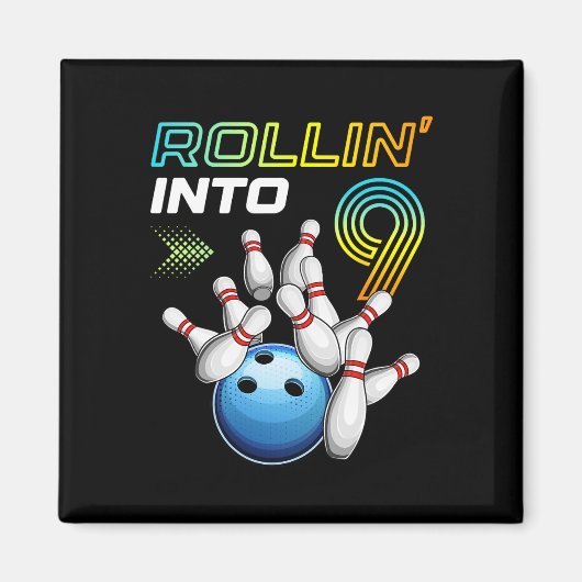 Rollin Into 9 Retro Bowling Birthday Party 9th Bir Magneet (Voorkant)