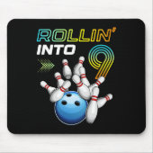 Rollin Into 9 Retro Bowling Birthday Party 9th Bir Muismat (Voorkant)