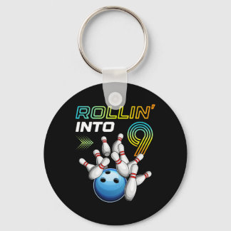 Rollin Into 9 Retro Bowling Birthday Party 9th Bir Sleutelhanger