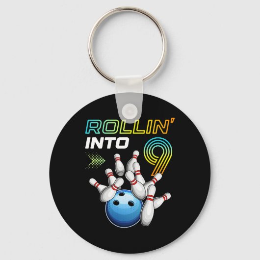 Rollin Into 9 Retro Bowling Birthday Party 9th Bir Sleutelhanger (Voorkant)